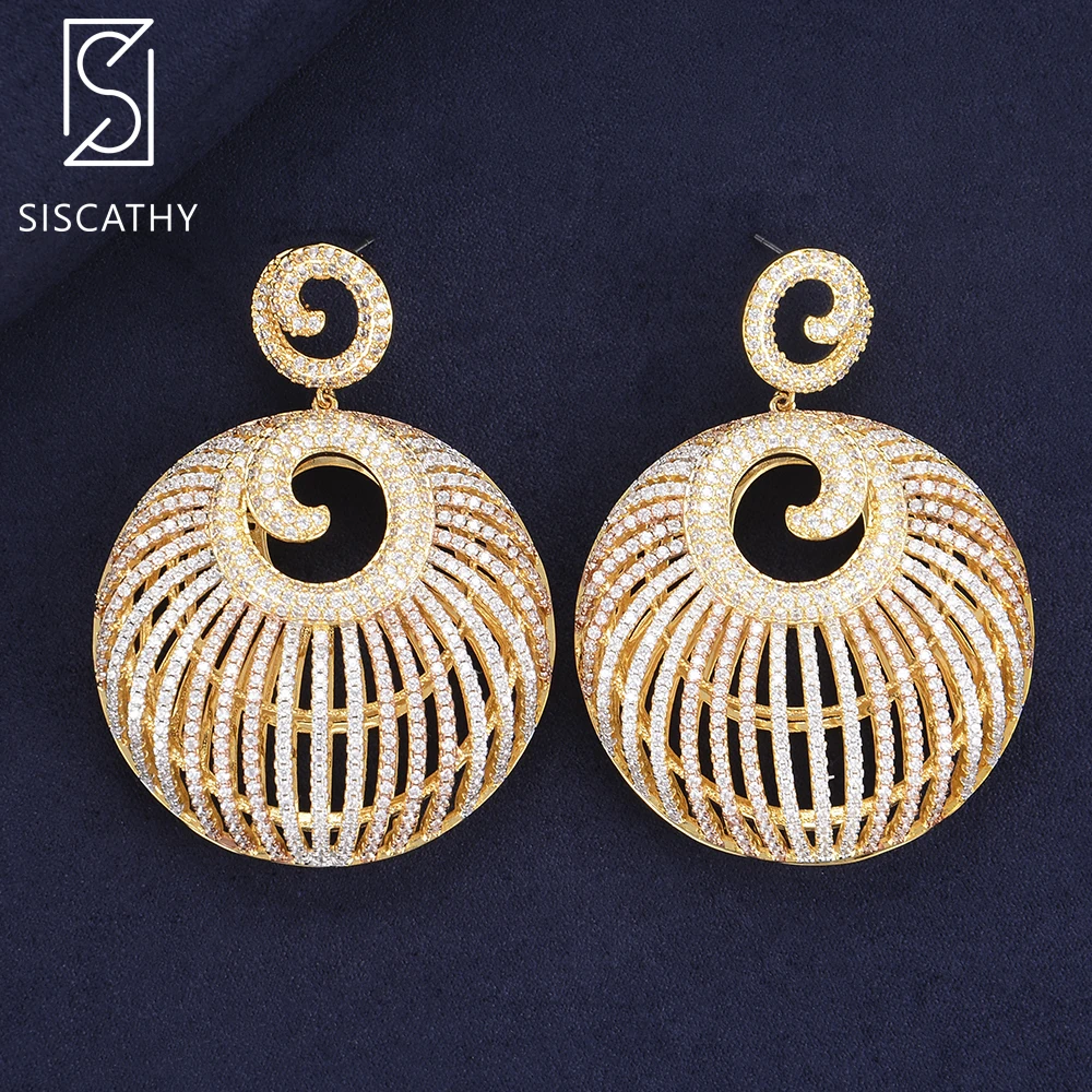 SISCATHY Luxury Geometric Round Hollow Cubic Zirconia Long Drop Dangle Earrings Dubai Indian fashion earing for women 2018
SISCATHY Luxury Geometric Round Hollow Cubic Zirconia Long Drop Dangle Earrings Dubai Indian fashion earing for women 2018