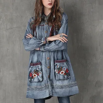 Spring Fall Vintage Casual Women Stand Collar Long Sleeve Embriodery Loose Cardigan Dress , Woman Bleached Pleated 2019 Dressed
Spring Fall Vintage Casual Women Stand Collar Long Sleeve Embriodery Loose Cardigan Dress , Woman Bleached Pleated 2019 Dressed