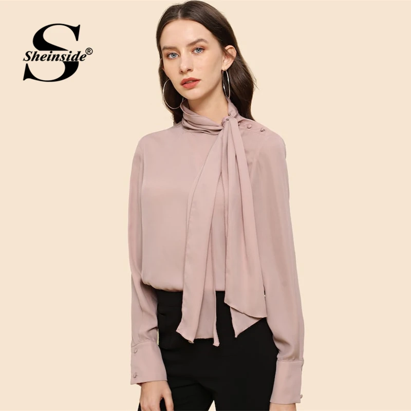 Sheinside Elegant Pink Tie Neck Buttoned Shoulder Top Women 2019 Stand Collar With Ribbon Shirt Ladies Workwear Solid Blouses
Sheinside Elegant Pink Tie Neck Buttoned Shoulder Top Women 2019 Stand Collar With Ribbon Shirt Ladies Workwear Solid Blouses