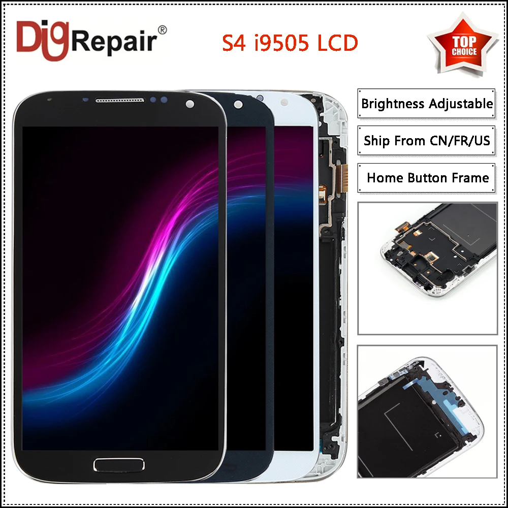 i9505 screen For Samsung Galaxy S4 i9505 LCD Display Touch Screen Digitizer For Samsung s4 i9505 display Frame Black White Blue