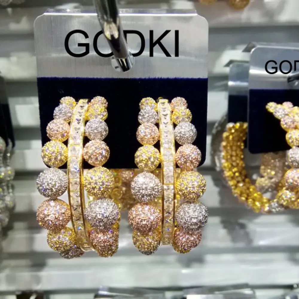 Серьги-кольца GODKI большие роскошные 3-цветные диско-шарики для женщин свадебной
