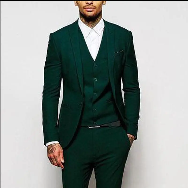 Green Men Bridegroom Suits Tuxedo Business 3-Piece Causal Formal Wedding Custom