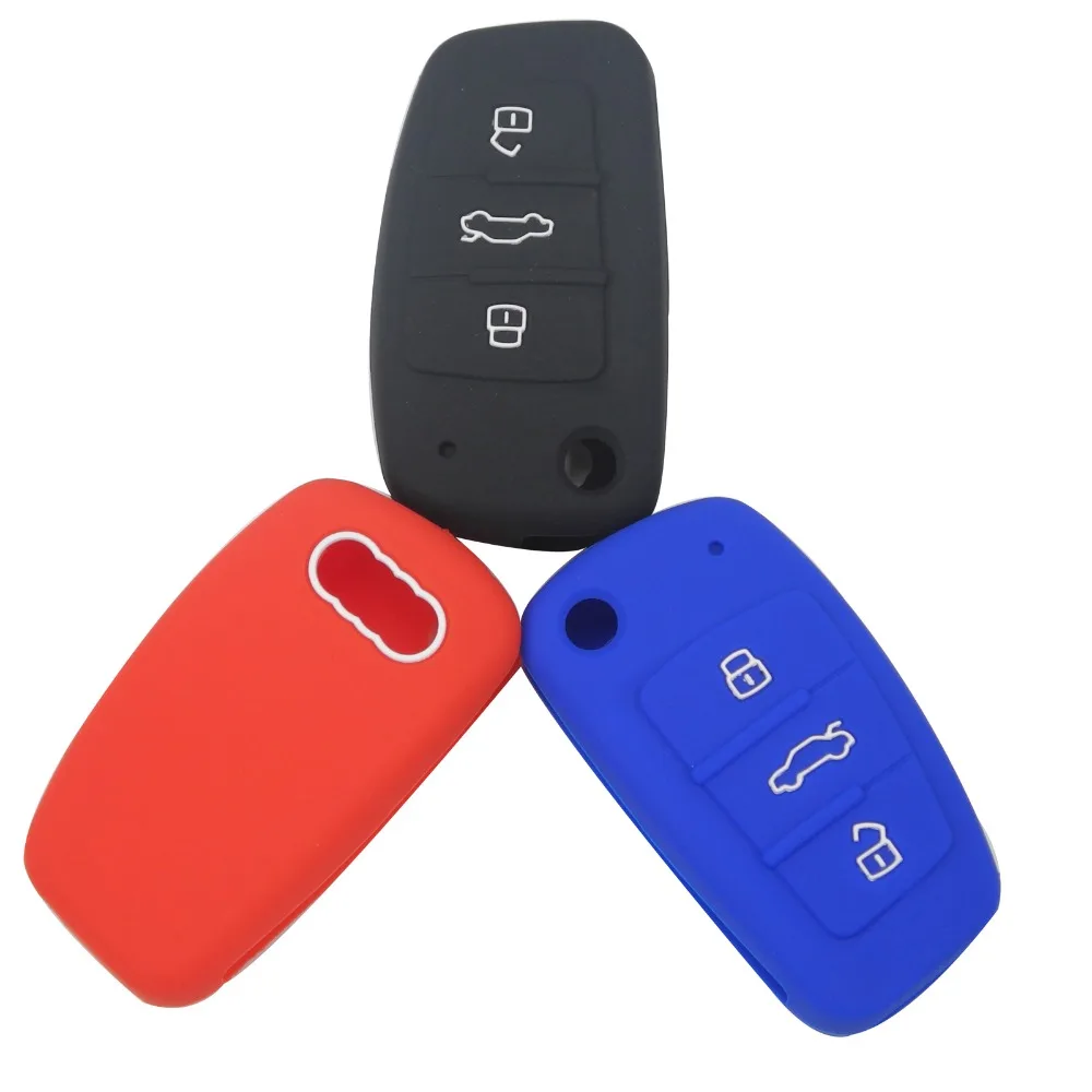 

jingyuqin 3 Buttons Silicone Key Cover Case Skin for Audi A1 A3 Q3 Q7 R8 A6L TT Folding Flip Key Car-Styling