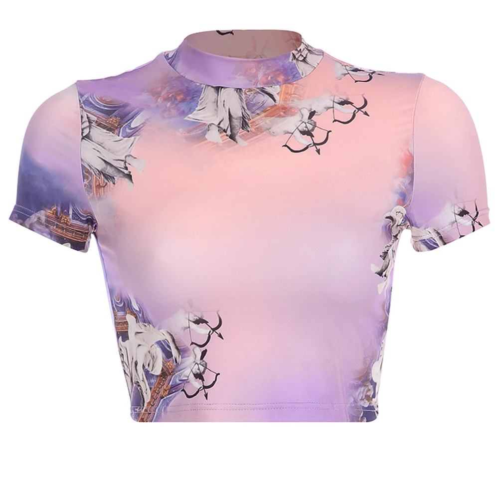 2019 Summer Female Top Short Round Neck Short-sleeve T-shirt Female Tight-fitting Angel Printing Retro T-shirt Pink Dropshiping
2019 Summer Female Top Short Round Neck Short-sleeve T-shirt Female Tight-fitting Angel Printing Retro T-shirt Pink Dropshiping