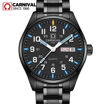 Quartz movement Double calendar Date Tritium Luminous military watch waterproof 30M CARNIVAL Luxury Business Watches Mens
Quartz movement Double calendar Date Tritium Luminous military watch waterproof 30M CARNIVAL Luxury Business Watches Mens