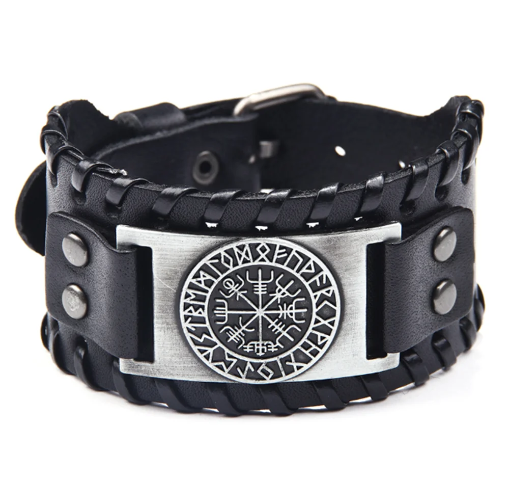 Nordic Viking Rune Vegvisir Compass Charm Bangle Genuine Leather Bracelets Men Vintage Antique Silver Wide Braid Bracelet
Nordic Viking Rune Vegvisir Compass Charm Bangle Genuine Leather Bracelets Men Vintage Antique Silver Wide Braid Bracelet