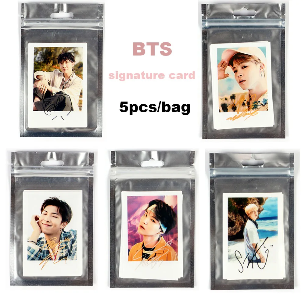 NEW 5Pcs 70*53mm BTS Poster Signature Card Bangtan Boys Signature Card Album Poster Photo Card