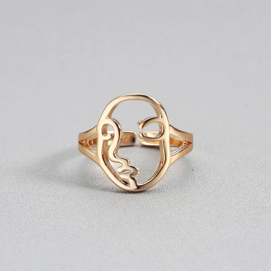 Todorova Hip Hop Unique Abstract Face Rings for Women Hollow Minimalist Human Face Ring Vintage Punk Rock Men Jewelry