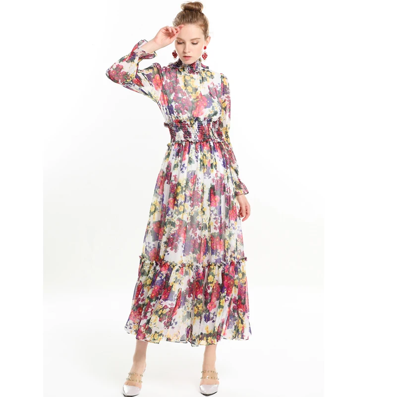 High quality 2019 designer runway summer Long dress Women's Long Sleeve Flower Print Slim Vintage Chiffon Bohemian Maxi Dress
High quality 2019 designer runway summer Long dress Women's Long Sleeve Flower Print Slim Vintage Chiffon Bohemian Maxi Dress