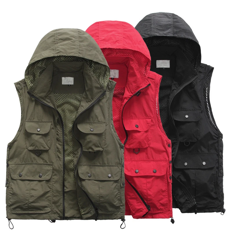 

Men Cotton Multi Pocket Vest Summer New Male Casual Thin Sleeveless Jacket With Many Pockets Mens Photographer Baggy Waistcoat