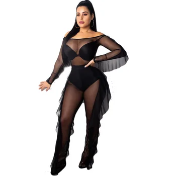 Sexy Black Sheer Mesh Two Piece Sets Women Ruffles Long Sleeve Bodysuit and Wide Leg Pants Skinny See Through Night Club Outfits
Sexy Black Sheer Mesh Two Piece Sets Women Ruffles Long Sleeve Bodysuit and Wide Leg Pants Skinny See Through Night Club Outfits