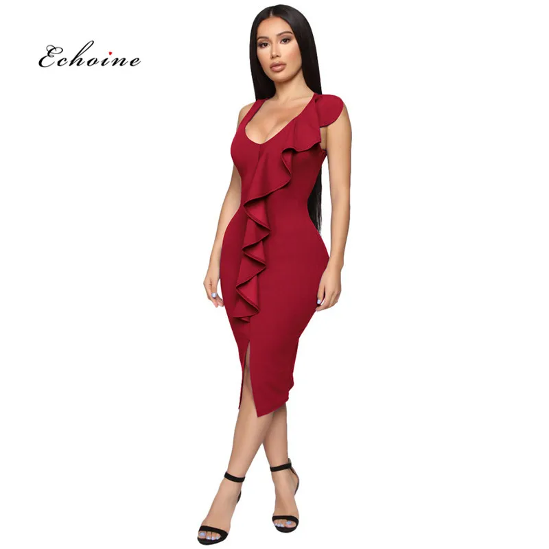 Echoine Women Sexy Bodycon Dress Party Evening Ruffles Sleeveless High Split Calf-Length Slim Elegant Woman Clothes Long Vestido
Echoine Women Sexy Bodycon Dress Party Evening Ruffles Sleeveless High Split Calf-Length Slim Elegant Woman Clothes Long Vestido