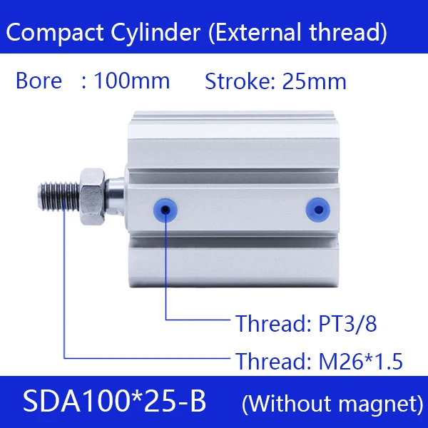 SDA100*25-B Free shipping 100mm Bore 25mm Stroke External thread Compact Air Cylinders Dual Action Air Pneumatic Cylinder
SDA100*25-B Free shipping 100mm Bore 25mm Stroke External thread Compact Air Cylinders Dual Action Air Pneumatic Cylinder