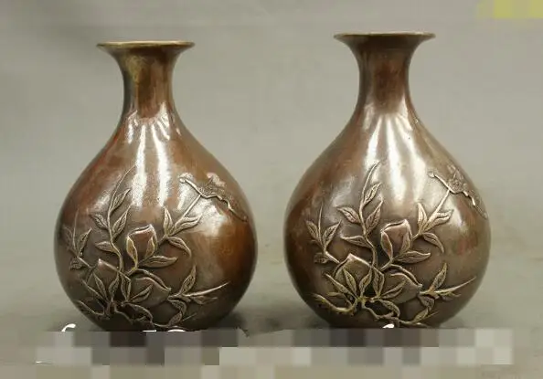 S6330 Folk Chinese Bronze Technics Home Decoration Peach Flower Statue Vases Pots Pair D0318
S6330 Folk Chinese Bronze Technics Home Decoration Peach Flower Statue Vases Pots Pair D0318