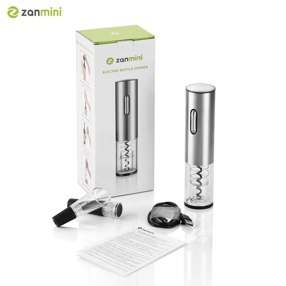 Zanmini Automatic Electric Wine Bottle Opener Kit Corkscrew Electric Wine Opener Cordless With Foil Cutter And Vacuum Stopper
Zanmini Automatic Electric Wine Bottle Opener Kit Corkscrew Electric Wine Opener Cordless With Foil Cutter And Vacuum Stopper
