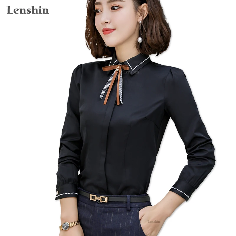 Lenshin Tie Shirt Female Elegant Blouse with Bow Office Lady Work Wear Long Sleeve Slim Formal Women Black Tops
Lenshin Tie Shirt Female Elegant Blouse with Bow Office Lady Work Wear Long Sleeve Slim Formal Women Black Tops