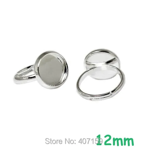 

(60 pieces/lot) Blank Kids Rings 12mm Inner Round Bezel tray Cabochon Bases Children Girls Ring Settings Findings Silver Plated