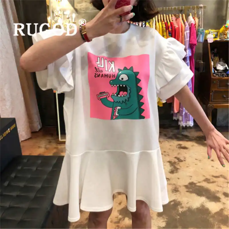 RUGOD Cartoon little dinosaur print dress women loose Ruffle O neck summer dress 2019 casual party korean dress
RUGOD Cartoon little dinosaur print dress women loose Ruffle O neck summer dress 2019 casual party korean dress