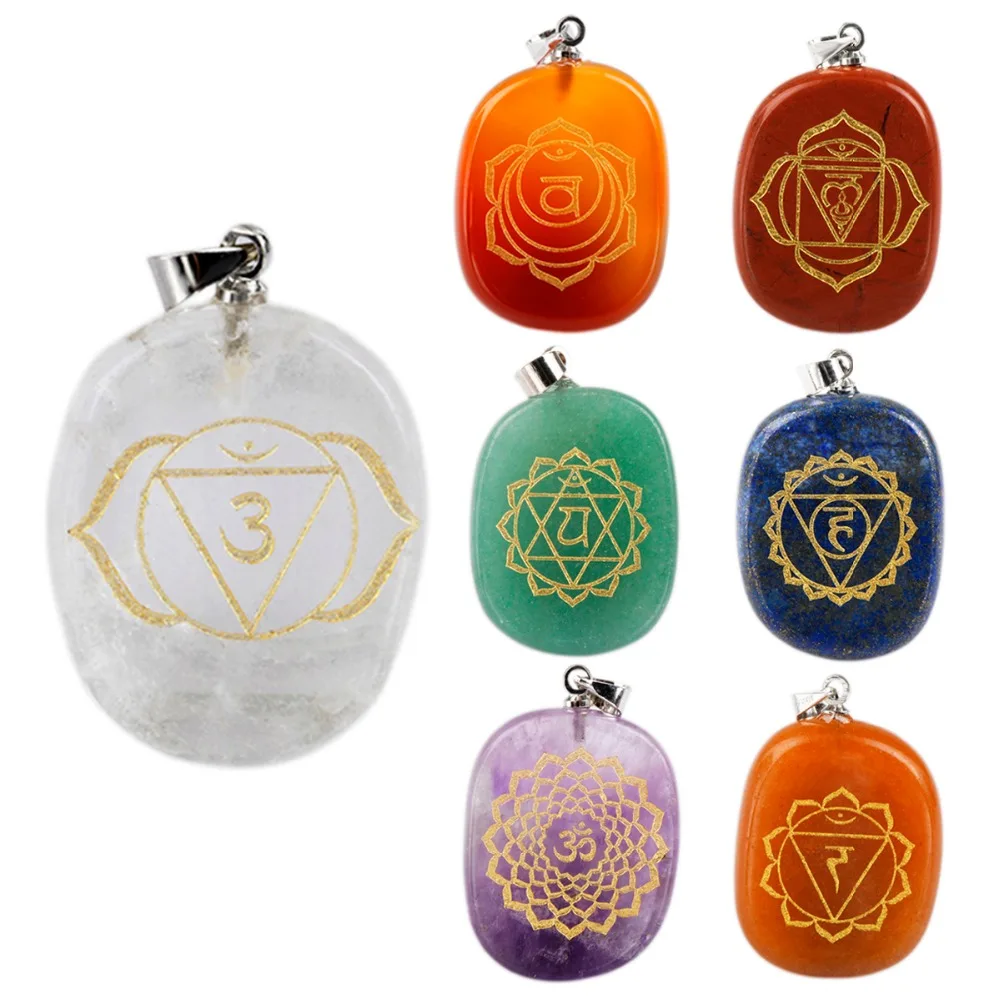 TUMBEELLUWA 7 Chakra Stones With Symbols,Oval Shaped Spiritual Healing Reiki Crystal Pendant,Set of 7
TUMBEELLUWA 7 Chakra Stones With Symbols,Oval Shaped Spiritual Healing Reiki Crystal Pendant,Set of 7