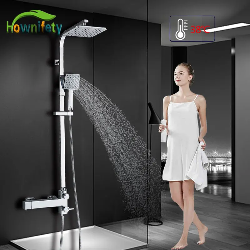 Chrome Thermostatic Shower Set Bathroom Mixer Shower Systems Wall mount 38 degree cotrol ABS plastic Shower head and hand shower
Chrome Thermostatic Shower Set Bathroom Mixer Shower Systems Wall mount 38 degree cotrol ABS plastic Shower head and hand shower