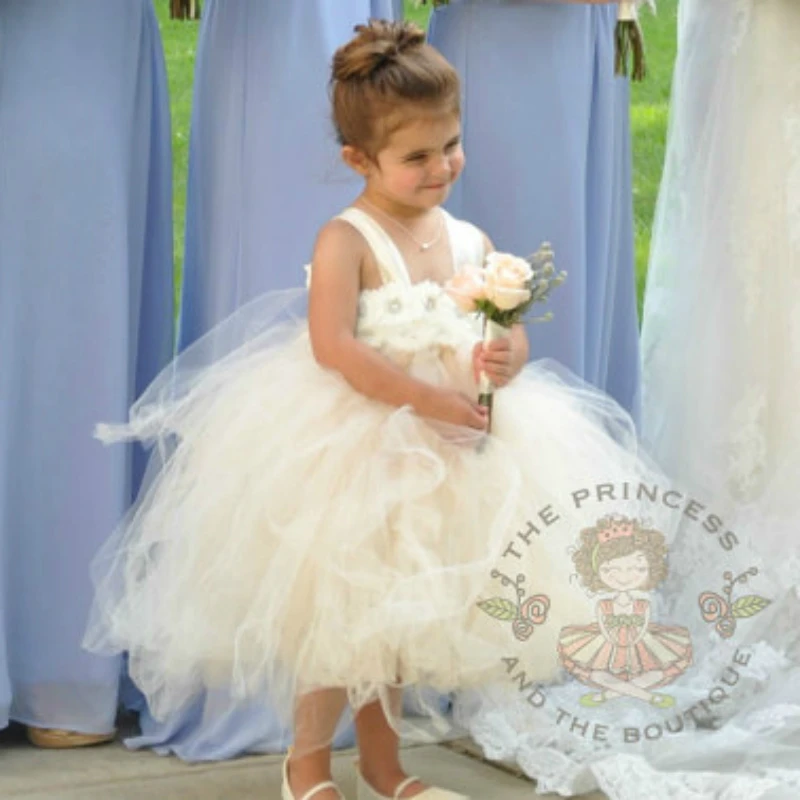 

Ivory Champagne Flower Girl Dress for Wedding Party Princess Ivory Baby Girl Birthday Tutu Dress Child Toddler Baptism Dress