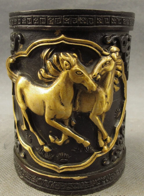 JP S0114 Chinese Bronze Gilt Year Zodiac Run Horse Statue Brush Pot Barrel Pencil Vase B0403
JP S0114 Chinese Bronze Gilt Year Zodiac Run Horse Statue Brush Pot Barrel Pencil Vase B0403