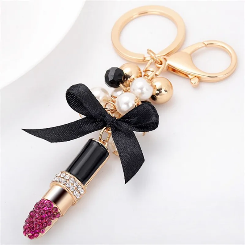 Sparkling Lipstick Lip Women Bag Car Key Accessories Pendant Keychain Red
