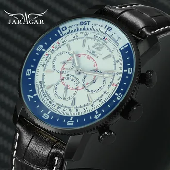 JARAGAR Fashion Dress Auto Mechanical Watch Men Leather Strap Working 3 Dials Multifunction Mens Watches Top Brand Luxury 2018
