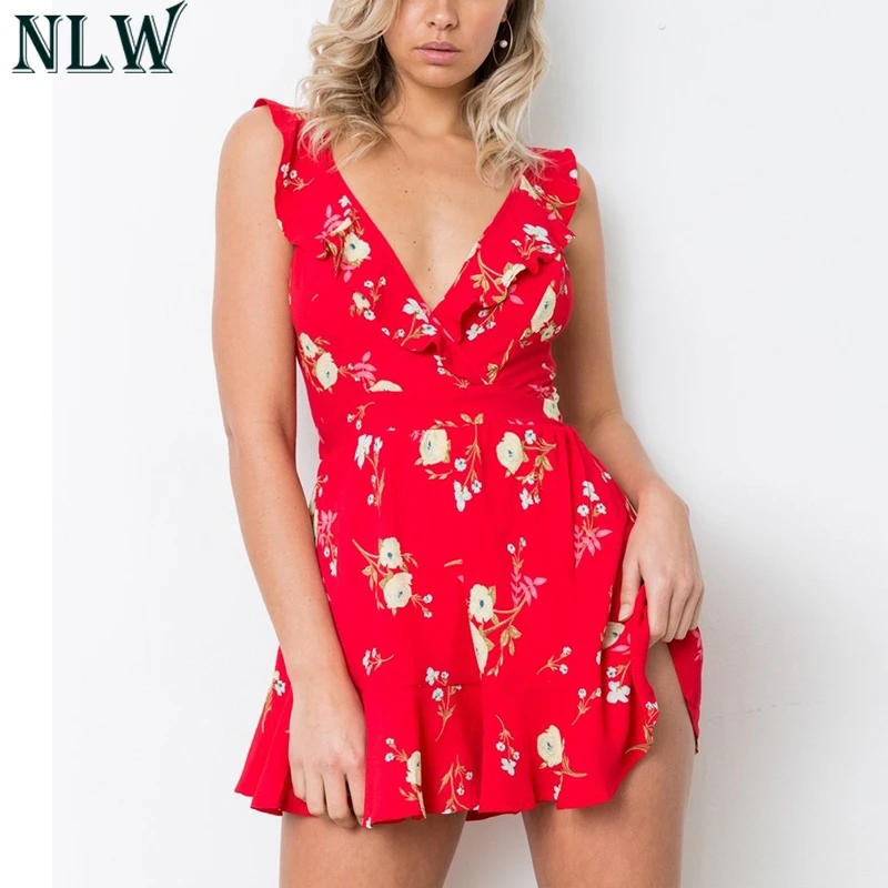 NLW Red Floral Print Romper Ruffle V Neck Summer Jumpsuit Backless Cross Knot Peplum Leg Overalls Women Girl Chic Boho Coveralls
NLW Red Floral Print Romper Ruffle V Neck Summer Jumpsuit Backless Cross Knot Peplum Leg Overalls Women Girl Chic Boho Coveralls