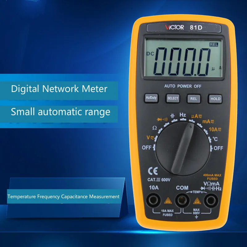 VC81D, Digital Multimeter, Automatic Range Universal Meter, Temperature Measurement, Frequency.
VC81D, Digital Multimeter, Automatic Range Universal Meter, Temperature Measurement, Frequency.
