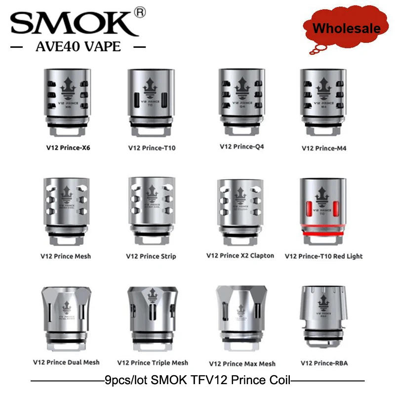9pcs/lot Original SMOK TFV12 Prince Replacement Coil Q4/X4/X6/T10 0/M4/Mesh/Strip Core For TFV12 Prince Tank E-Cigarette Cores
9pcs/lot Original SMOK TFV12 Prince Replacement Coil Q4/X4/X6/T10 0/M4/Mesh/Strip Core For TFV12 Prince Tank E-Cigarette Cores