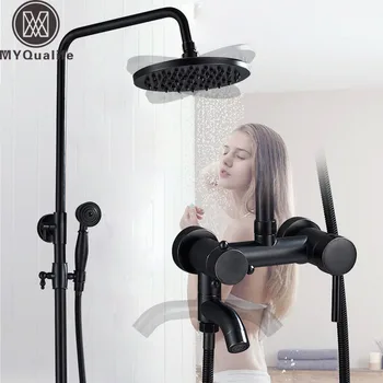 Single Handle Rainfall Bath Shower Faucet In Wall Bathroom Black Shower Mixer TaP Swivel Spout 8" Rain Shower Head / Handshower
Single Handle Rainfall Bath Shower Faucet In Wall Bathroom Black Shower Mixer TaP Swivel Spout 8" Rain Shower Head / Handshower