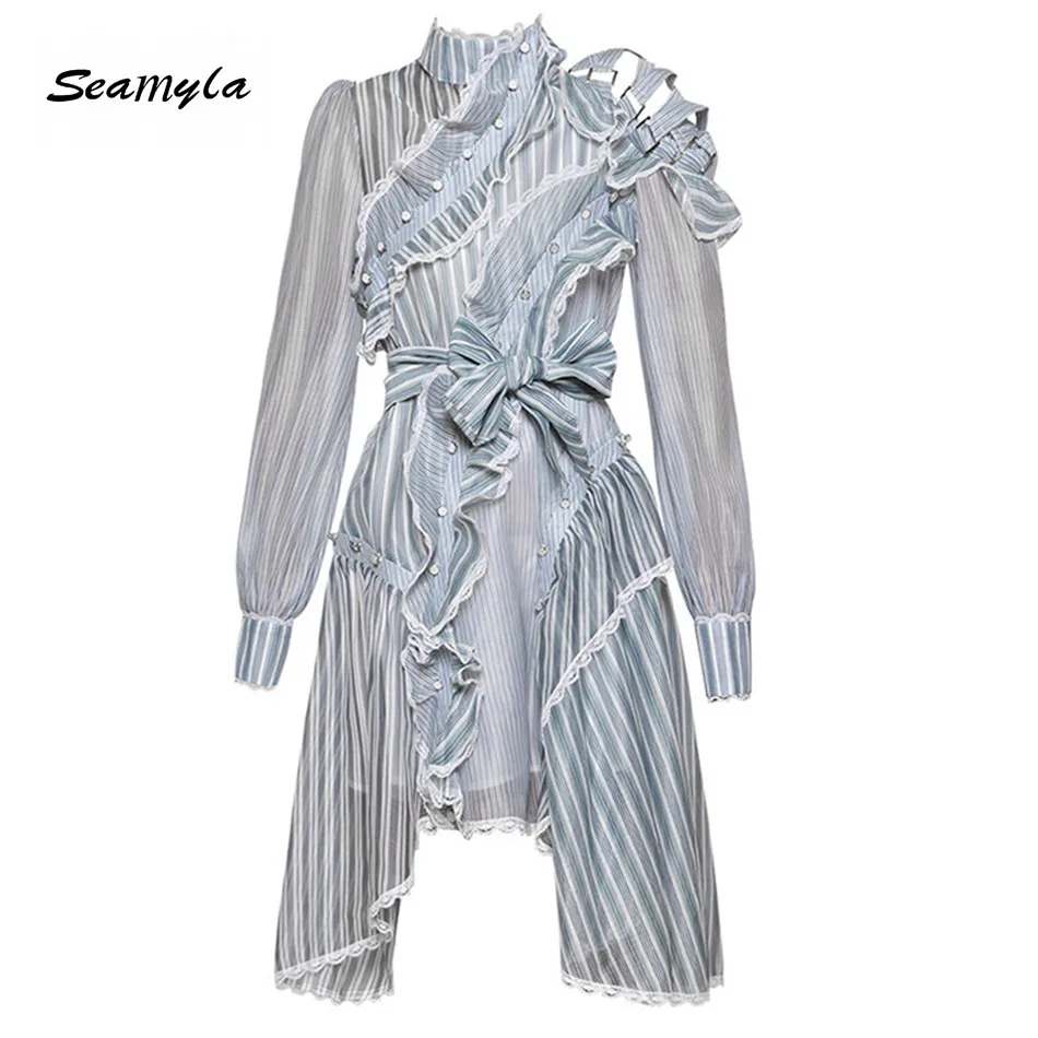 Seamyla 2019 New Summer Dress High Quality Fashion Striped Ruffles Runway Dresses Women Long Sleeve Party Casual Dress Wholesale
Seamyla 2019 New Summer Dress High Quality Fashion Striped Ruffles Runway Dresses Women Long Sleeve Party Casual Dress Wholesale
