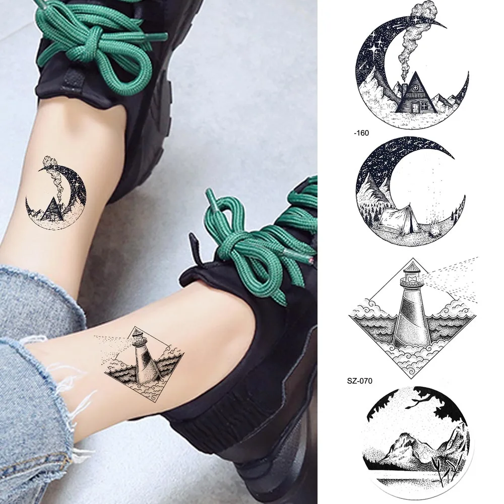 Black Small Moon Temporary Tattoo Stickers Women Arm Ankle Art Water Transfer Tatoos Geometric Lighthouse Peak Men Body Comping
Black Small Moon Temporary Tattoo Stickers Women Arm Ankle Art Water Transfer Tatoos Geometric Lighthouse Peak Men Body Comping