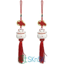 2pcs China knot souvenir ceramic lucky cat feng shui figurine fortune cat mascots home decor car ornaments new year gift 2018