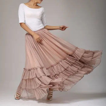 Dusty Pink A-Line Women's Skirts Tiered Chiffon Ruffle Elasticity Waist Maxi Length Custom Made New Coming Casual Party Skirts
Dusty Pink A-Line Women's Skirts Tiered Chiffon Ruffle Elasticity Waist Maxi Length Custom Made New Coming Casual Party Skirts