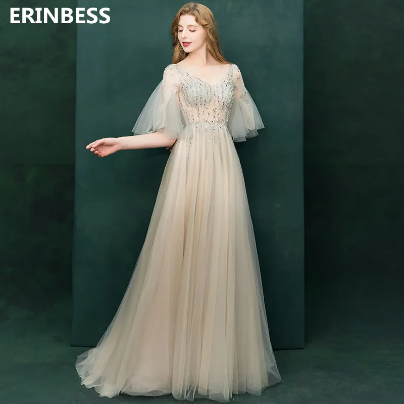 Sexy Sequined Evening Dresses Long Dress Sexy V-Neck Champagne Gray Evening Dress Half Sleeve Formal Party Gowns For Women
Sexy Sequined Evening Dresses Long Dress Sexy V-Neck Champagne Gray Evening Dress Half Sleeve Formal Party Gowns For Women