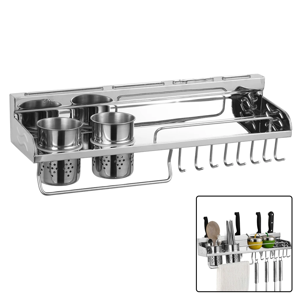 Wall Mounted Rack Multifunctional Stainless Steel Kitchen Shelf Storage Pot Pan Rack With Bottle Rack Cutlery Hanger Hooks
Wall Mounted Rack Multifunctional Stainless Steel Kitchen Shelf Storage Pot Pan Rack With Bottle Rack Cutlery Hanger Hooks