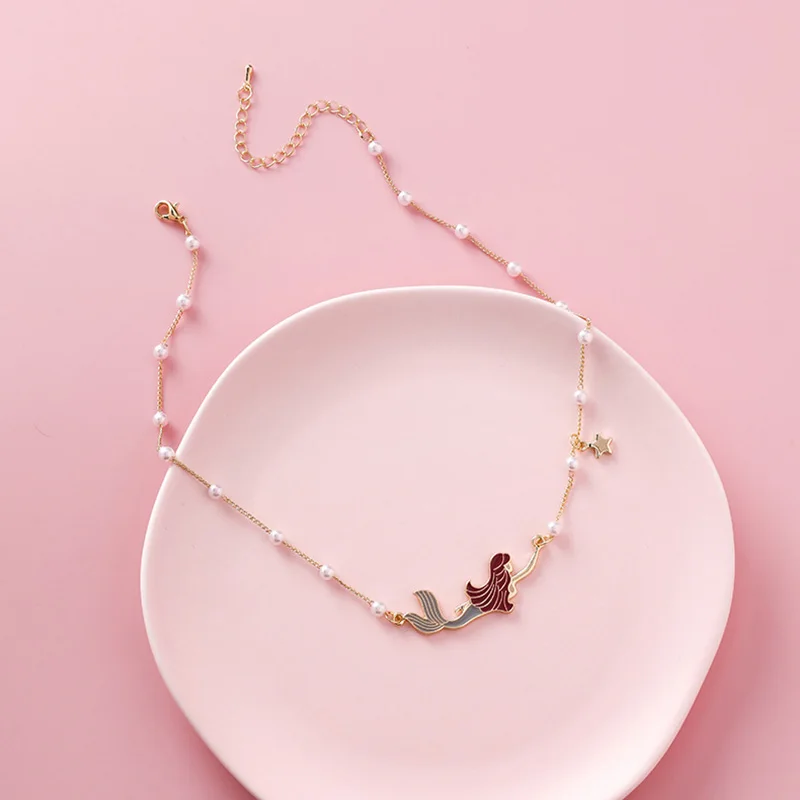 2019 New Chic Elegant Sweet Lady's Mermaid Star Pearls Chain Necklaces Women's Gold Color Enamel Mermaid Necklace Jewelry Gift
2019 New Chic Elegant Sweet Lady's Mermaid Star Pearls Chain Necklaces Women's Gold Color Enamel Mermaid Necklace Jewelry Gift