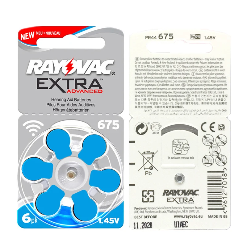 60 PCS Rayovac Extra Hearing Aid Batteries Zinc Air 675A 675 A675 PR44 For Hearing aid
60 PCS Rayovac Extra Hearing Aid Batteries Zinc Air 675A 675 A675 PR44 For Hearing aid