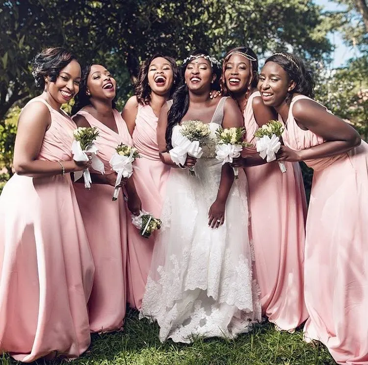 Vestido madrinha African A Line Pink Long Cheap Bridesmaid Dresses 2019 V Neck Chiffon Prom Dresses Wedding Guest Dresses 
Vestido madrinha African A Line Pink Long Cheap Bridesmaid Dresses 2019 V Neck Chiffon Prom Dresses Wedding Guest Dresses