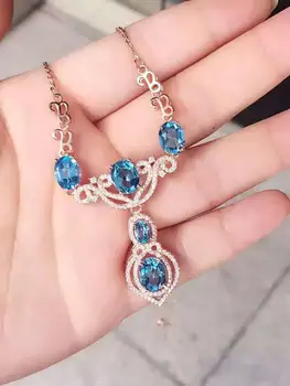 Natural blue topaz Necklace natural gemstone Pendant Necklace S925 Sterling silver trendy Water droplets women party Jewelry
Natural blue topaz Necklace natural gemstone Pendant Necklace S925 Sterling silver trendy Water droplets women party Jewelry