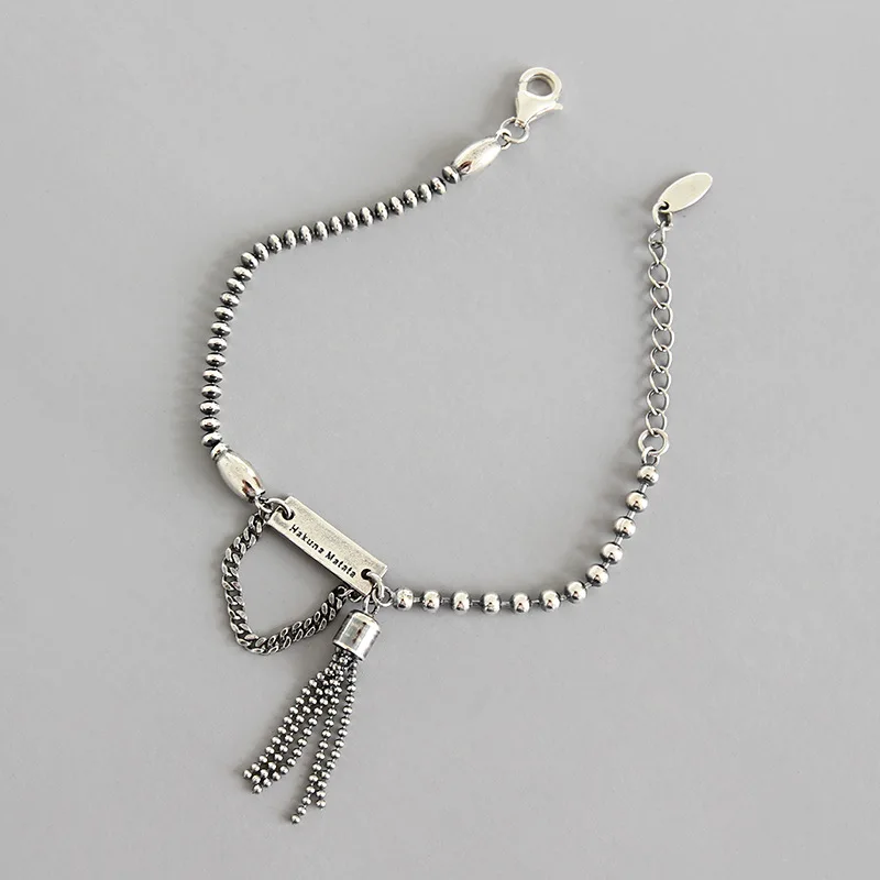 Authentic 925 Sterling silver RETRO Round lucky Ball & personality Tag Chian Bracelet Tassel fine jewelry Handmade TLS117
Authentic 925 Sterling silver RETRO Round lucky Ball & personality Tag Chian Bracelet Tassel fine jewelry Handmade TLS117