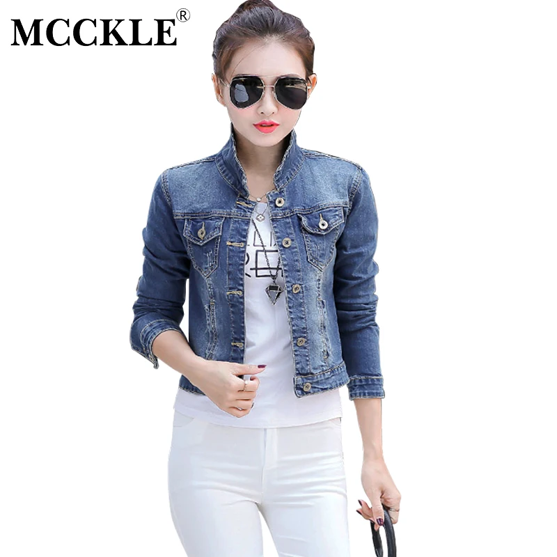 Image MCCKLE Brand Plus Size S 3XL Autumn Denim Jacket Women 2017 Long Sleeve Slim Cotton Light Washed Short Jeans Jacket Coats