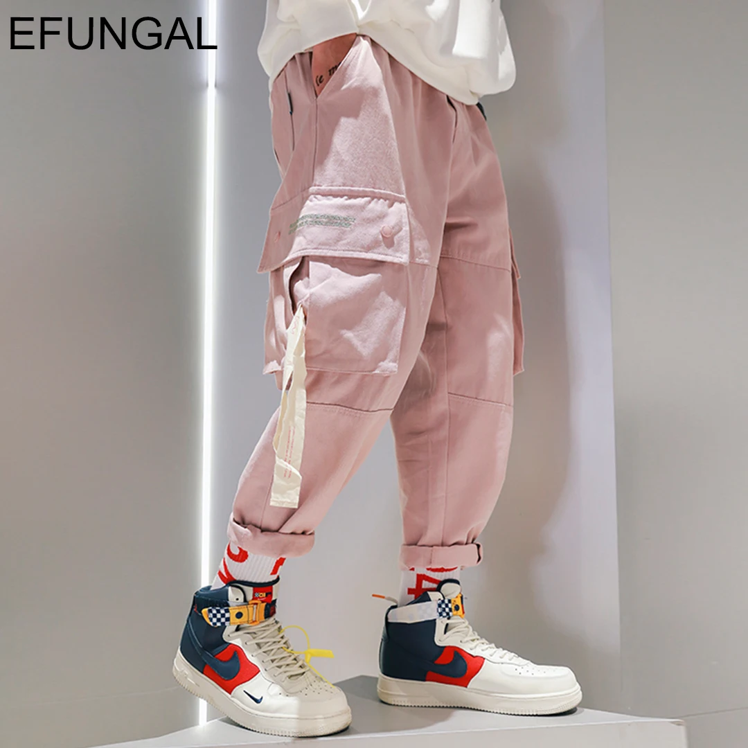 EFUNGAL Pink Color Cargo Pants Men Pocket Letter Embroidery Ribbons Harem Jogger Loose Style Harajuku Streetwear Casual Trousers
EFUNGAL Pink Color Cargo Pants Men Pocket Letter Embroidery Ribbons Harem Jogger Loose Style Harajuku Streetwear Casual Trousers