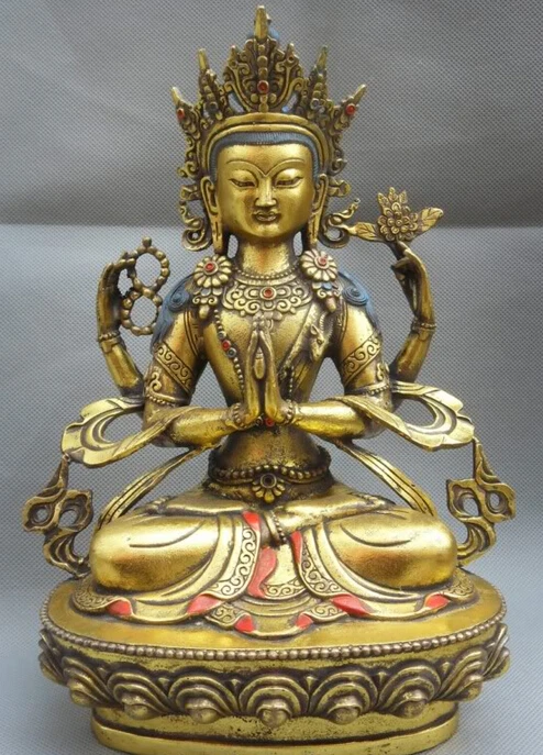 S5838 12" Chinese Tibetan Bronze Gilt 4 Arms Chenrezig Avalokiteshvara Buddha Statue D0317
S5838 12" Chinese Tibetan Bronze Gilt 4 Arms Chenrezig Avalokiteshvara Buddha Statue D0317