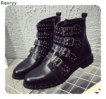 2018 Spring Autumn Fashion Woman Black Ankle Boots Silver Metal Studed Rivet Decor Ankle Buckle Female Motorcycle Short Boots 43 
2018 Spring Autumn Fashion Woman Black Ankle Boots Silver Metal Studed Rivet Decor Ankle Buckle Female Motorcycle Short Boots 43
