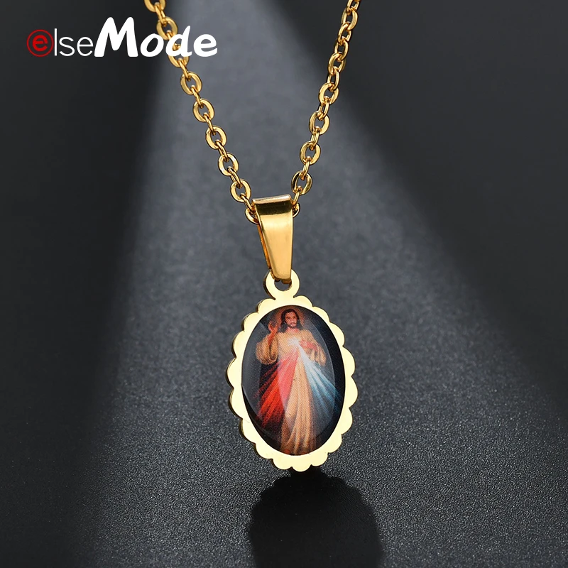 ELSEMODE Подвески Иисуса Христа ожерелье для женщин Золотая нержавеющая сталь