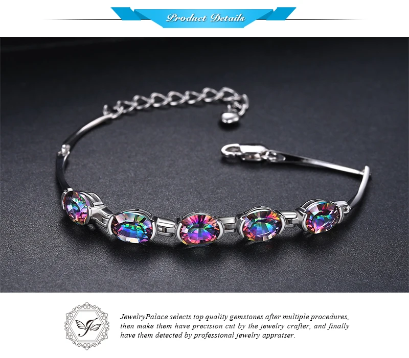 JewelryPalace Natural Mystic Rainbow Topaz Bracelet Tennis Link Genuine 925 Sterling Silver Women 2017 New Fashion Fine Jewelry 21