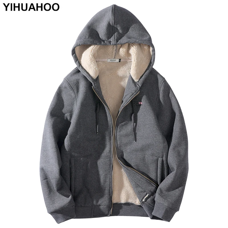 Men Winter Thick Fleece Fur Lined Outwear Hooded Sweat Hoodies Jacket Coat Parka